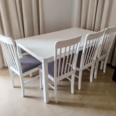 Elegant White Dining Table Set with Chairs
