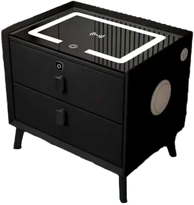 Sleek Black Nightstand with Glass Top