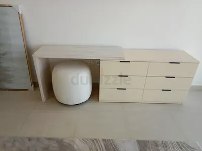 Modern White Console Table with Pouf for Sale