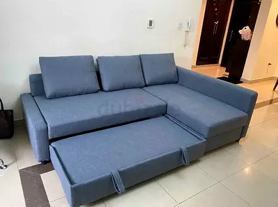 Comfortable Blue L-Shaped Sofa with Pull-Out Bed