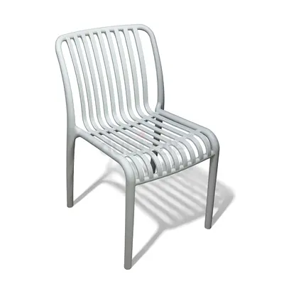 Clean White Slatted Outdoor Dining Chair | Durable Armless Patio Seating