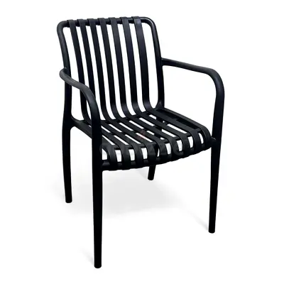 Sleek Black Slatted Outdoor Dining Chair Armchair