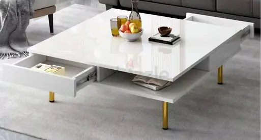 Modern Square Coffee Table with Storage Drawers
