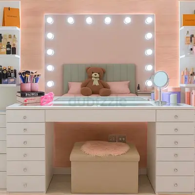 Charming White Dressing Table with Mirror and Storage