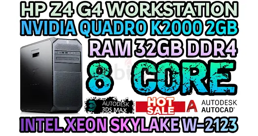 HP Z4 G4 WORKSTATION 8 CORE INTEL XEON W-2123 NVIDIA QUADRO K2000 2GB DDR5 RAM 32GB DDR4 SSD 256GB