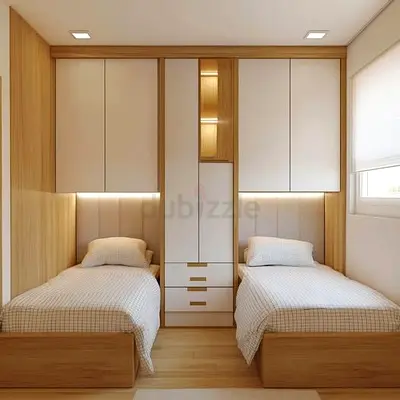 Modern Twin Bed Set with Stylish Wardrobe