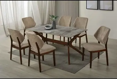 Modern Dining Table Set with Plush Chairs