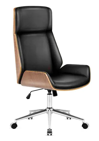 Comfortable Executive Office Chair in Black and Wood