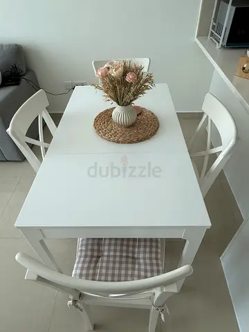 White wooden Dining Table with Chairs Ikea