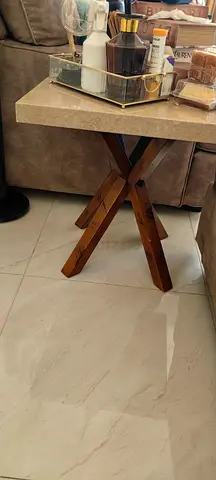 Stylish Natural Stone Side Table with Wooden Legs