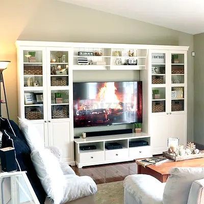 Elegant White Entertainment Center with Storage