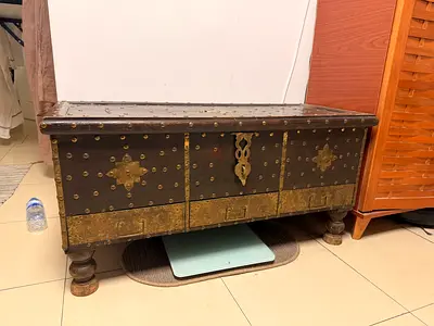 Vintage Wooden Storage trunk or Chest with Brass Accents