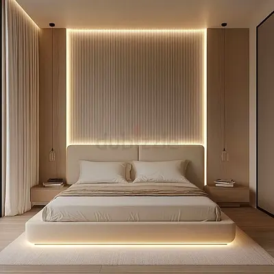 Elegant and Modern King Size Bed with Soft LED Lighting