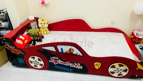 Fun Red Race Car Bed with Mattress for Kids