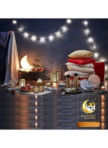 Wooden Oval Base Ramadan Decorations LED Night Table Lamp