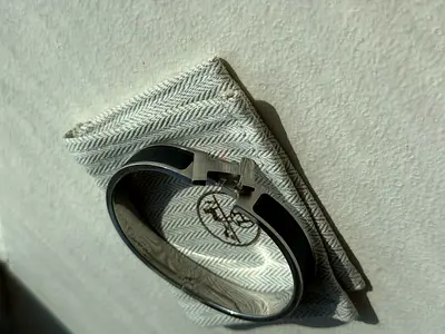 Original Hermès Leather Bracelet – Metal + Black Leather – Excellent Condition – With Box – Purchase