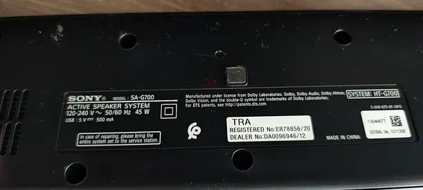 Sony sound bar dolby atmos SA- G700 with subwoofer and remote