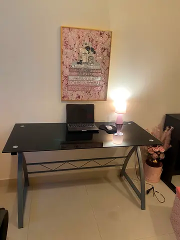 Modern glass  Black Study Table with Elegant Décor