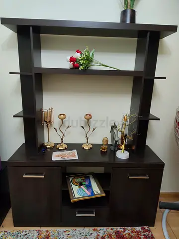 Stylish Dark Wood Entertainment Center with Organized Shelves