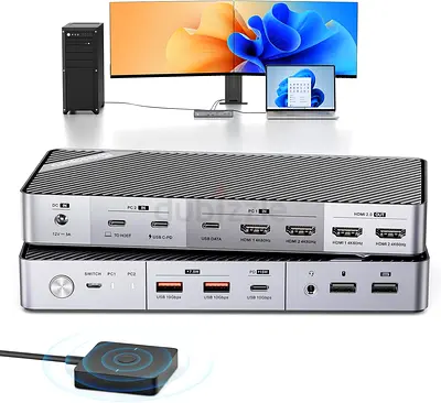 Dual Monitor KVM Switch Docking Station for Laptop  Desktop - with 4K@60Hz HDMI,15W Charge, EDID