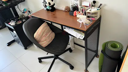 IKEA FJÄLLBO wood and metal laptop table with wheels + the chair