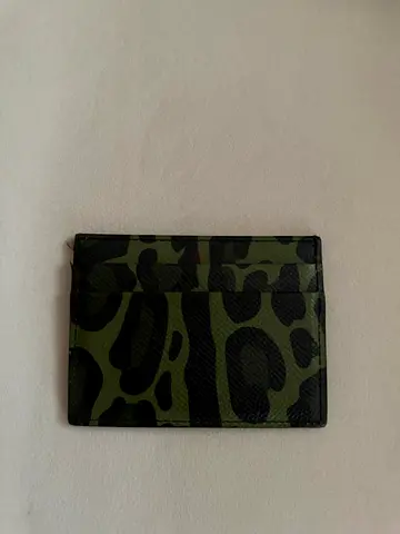 Dolce  Gabbana Men’s Leather Card Holder – Green Leopard Print – With Box  Dust Bag – Excellent