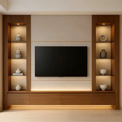 Modern Entertainment Center with Stylish Shelving