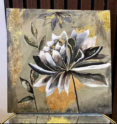 Elegant handmade Floral Artwork with Gold Accents