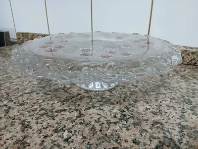 Vintage Glass Cake Stand with Floral Design