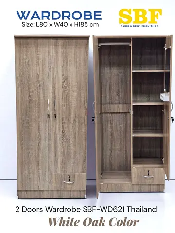 Stylish White Oak 2-Door Wardrobe - Practical Storage Solution