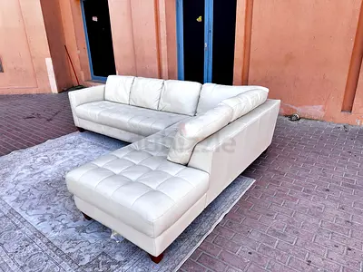 Looks Good Condition Natuzzi Italian Original leather L Shape Sofa Beige