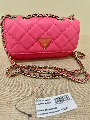 GUESS ORIGINAL Womens Cessily Quilted Convertible Bag, Camelia, Mini