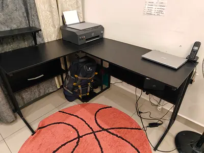 Modern L-Shaped Desk with Printer Stand