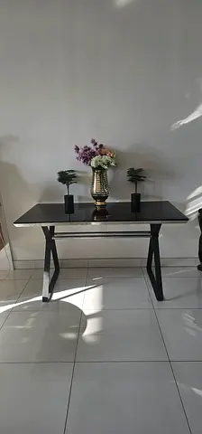 Modern Black Dinner Table with 4 Stylish Grey Chairs (Slightly Negotiable)