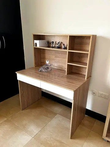 Wooden Study Desk with Storage Shelves