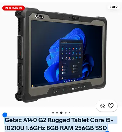 Getac A140 G2 Rugged Tablet Core i5-10210U 1.6GHz 8GB RAM 256GB SSD