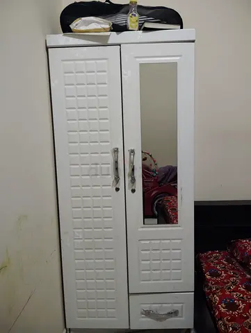 Stylish White Wardrobe with Mirror and Drawer