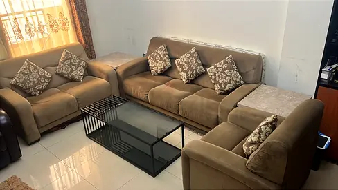 Like new Comfortable Sofa Set and Matel black glass table