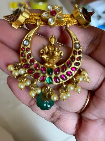 Ethnic 18k gold plated on pure silver necklace with Ruby, Emerald Kundan and zircon Gems  Pearls