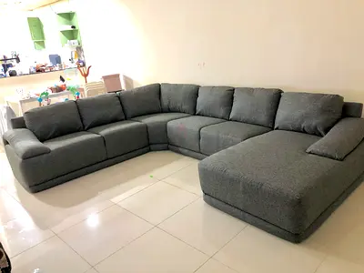 Home center top quality U shape sofa six seater dark gray