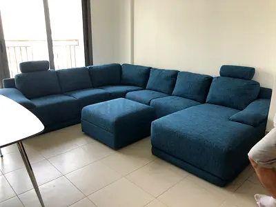 Home center U-shaped luxury sofa blue color six seat