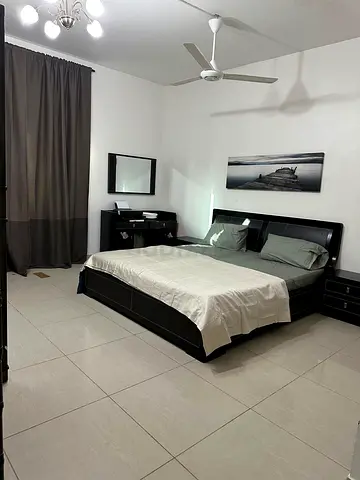 Modern Black Bed Set with Nightstands and Dressing Table