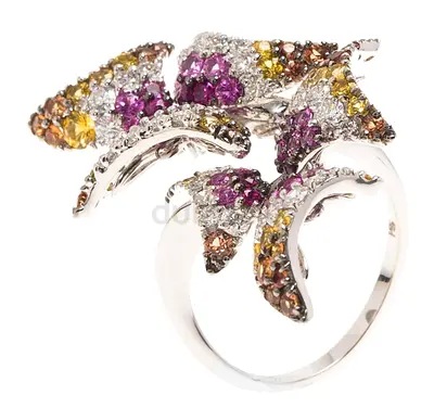 Stefan Hafner 18k White Gold Diamonds and Colored Sapphire Fancy Flower Ring