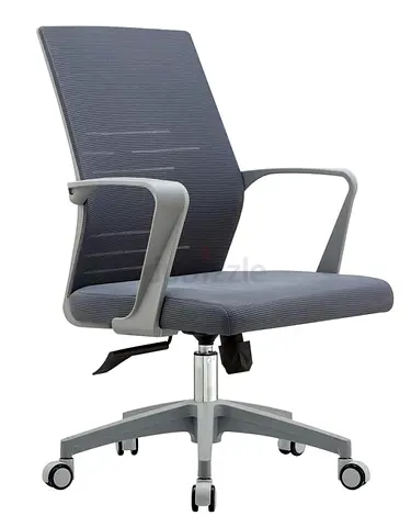 Ergonomic Mesh Office Chair with Armrests  Wheels | Grey Mid-Back Swivel Desk Seating