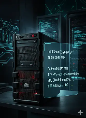 PC Workstation:  Intel Xeon, 48GB RAM, 1TB NVMe, RX 570, and 4TB additional Storage!!