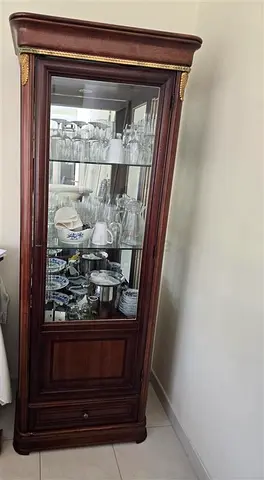 Elegant Glass Display Cabinet in Dark Wood Finish