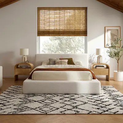 *Minimalist White Upholstered Bed with Elegant  Art Accent*