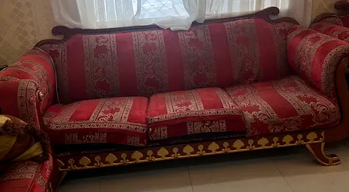 Elegant Vintage-Style Sofa in Rich Red  Gold
