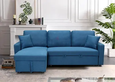 Modern Blue Sofa with Storage Chaise