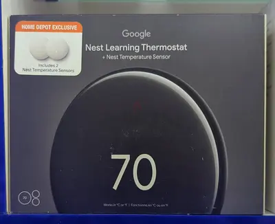 Google Nest Thermostat 4th Gen – 3 Fan Speed | Polished Black + 2 Sensors